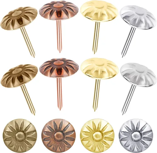 400 clavos decorativos de latón para tapicería, uñas decorativas de margaritas de latón, uñas antiguas para puerta, tachuelas de tapicería, uñas