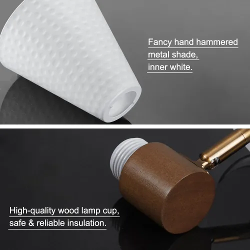 Miniatura 7 de Juego de 2 apliques de pared blancos enchufables, lámpara de pared moderna con cable de enchufe, aplique de madera con pantalla de metal martillado