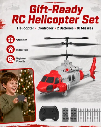 Miniatura 8 de Helicóptero RC del ejército con 10 misiles, helicóptero de control remoto LM19-E de 2.4 GHz para principiantes y adultos, juguete de helicóptero Rojo