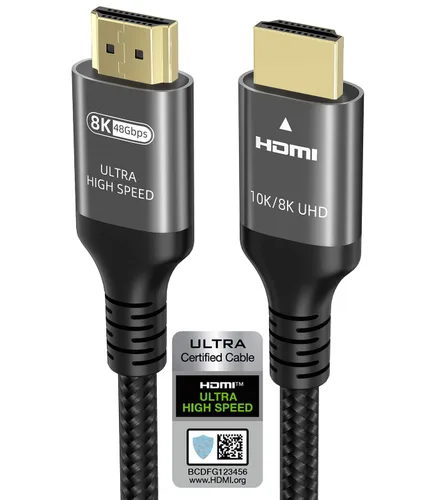 Ubluker Cable HDMI de 10K 8K 4K 4K 48Gbps 1.5 pies, cable HDMI de ultra alta velocidad certificado 4K 240Hz 144Hz 120Hz 8K60Hz 0.01ms HDR10+ eARC