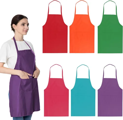 Miniatura 11 de Total de 6 delantales con babero azul bebé a granel con 2 bolsillos para mujeres, hombres y adultos, cocina de chef (6, azul bebé)
