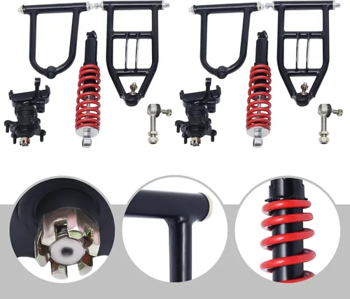 Miniatura 4 de Kit de montaje de basculante delantero de 13.386 in para Go Kart - Asamblea de brazo basculante superior/inferior y brazo de suspensión, negro+rojo