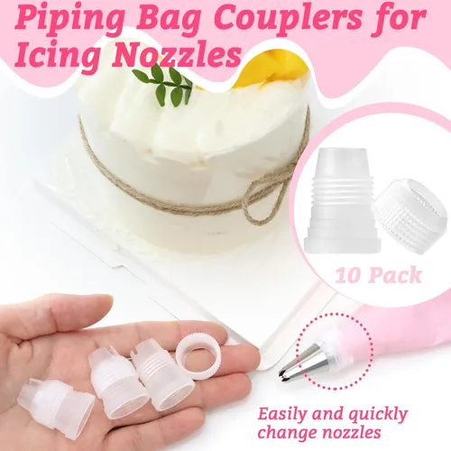 Miniatura 2 de Paquete de 10 Acopladores de Bolsas de Repostería para Boquillas de Glaseado, Acopladores Pequeños para Bolsas de Repostería, Transparente