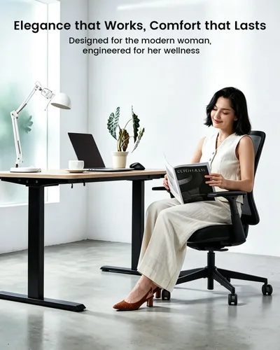 Miniatura 4 de ProtoArc Silla de oficina ergonómica – Silla de malla flexible para mujer, asiento deslizante de espuma, reclinable de 125°, sillas de escritorio