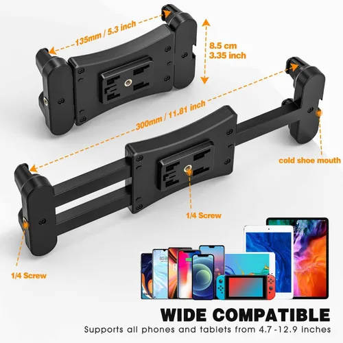 Miniatura 3 de Adaptador de trípode para tablet con cabeza esférica, soporte para tabletas de 4.7 a 12.9 pulgadas, compatible con iPad Pro, Air, Mini, Selfie