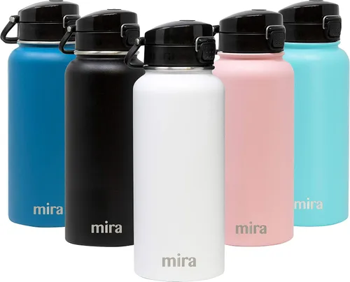 Miniatura 12 de MIRA - Botella de agua de acero inoxidable con tapa y popote sin BPA; cuenta con aislamiento al vacío que mantiene el frío durante 24 horas