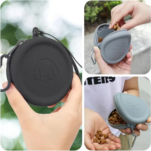 Miniatura 5 de Bolsa de golosinas para perros de silicona, 2 piezas, bolsa para caminar para mascotas para perros y gatos, tamaño bolsillo, fácil de limpiar, sin
