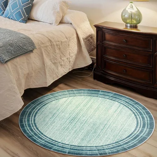 Miniatura 34 de Alfombra de pasillo moderna abstracta Lahome, alfombra lavable turquesa de 2 x 6 pulgadas para entrada, alfombra antideslizante de bajo pelo