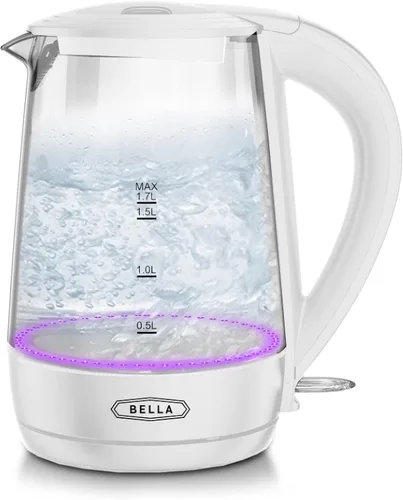 Miniatura 9 de bella Hervidor eléctrico de vidrio de 1.7 litros, hierve rápidamente 7 tazas de agua en 6-7 minutos, las luces LED azules suaves se iluminan Negro