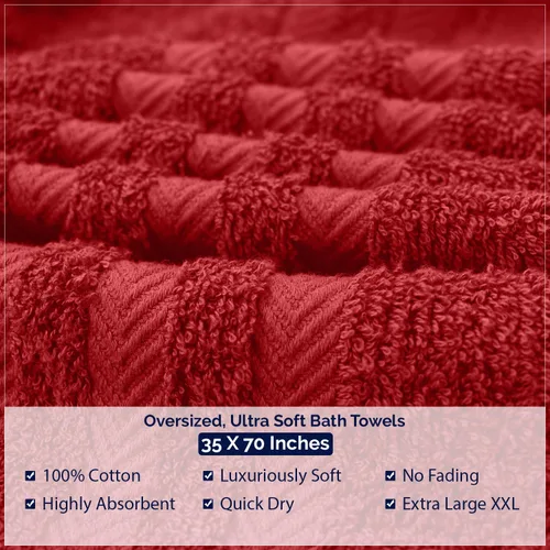 Miniatura 6 de DAN RIVER Paquete de 2 sábanas de baño de lujo 35x70, 600 GSM, toallas de 100% algodón hilado en anillo suaves y de secado rápido ideales para Rojo