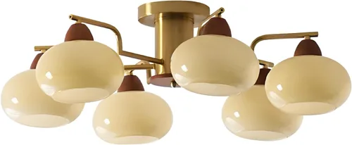 KCO Iluminación Lámpara de Techo de Montaje Empotrado Retro Antigua de Latón, Moderna de Mediados de Siglo, Lámpara de Techo de 6 Luces Dorada con 6