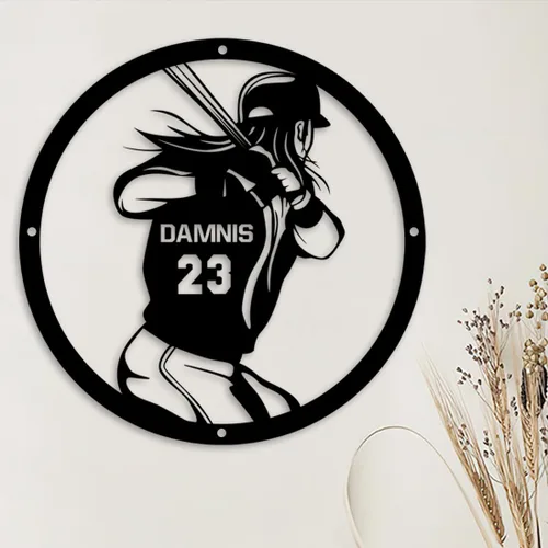 Miniatura 2 de Letrero de metal personalizado para jugador de sóftbol con luz LED, nombre y número personalizado, arte de pared de sóftbol, letrero de neón