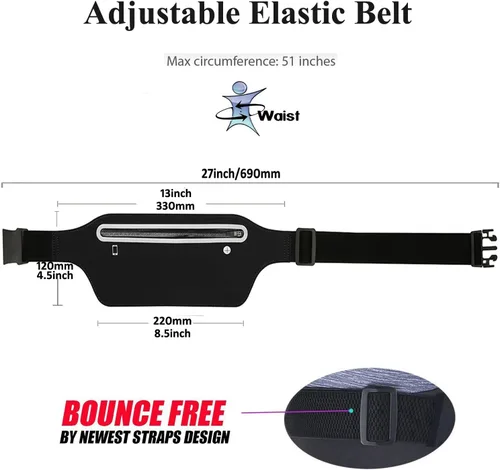 Miniatura 3 de Riñoneras para mujer, riñonera impermeable para hombres, cinturón ajustable para correr, cinturón de bolsillo delgado y expandible, soporte