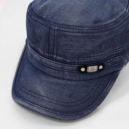 Miniatura 4 de Gorra militar unisex, estilo cadete, ajustable, de algodón lavado, con parte superior plana, gorra de béisbol
