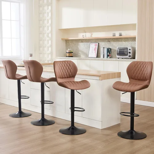 Miniatura 21 de Taburetes de bar modernos, taburetes de bar giratorios con respaldo alto, taburetes de bar de tela ajustables para sillas de isla de cocina
