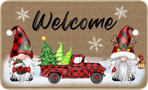 Miniatura 8 de TREWAVE Tapete Decorativo de Bienvenida Navideño Tapete de Puerta con Gnomo Navideño Base Antideslizante de Goma Tapete de Piso Estacional