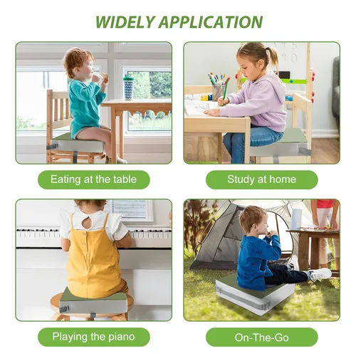 Miniatura 7 de Asiento elevador para mesa – PU impermeable fuerte apoyo asiento elevador para mesa de comedor, silla elevadora portátil con correas elásticas Verde