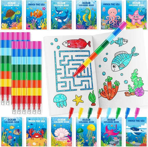 Miniatura 29 de BenLouis 24 mini libros para colorear del espacio exterior para niños con 24 crayones apilables, regalos de fiesta de astronautas, libros