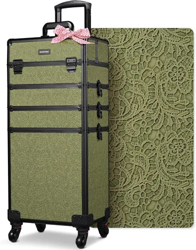 Miniatura 36 de BYOOTIQUE estuche rodante para maquillaje 4 en 1, con cerradura, maletín tipo trolley para cosméticos, con 4 ruedas extraíbles, organizador de viaje