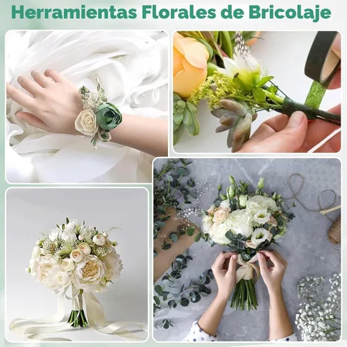 Miniatura 2 de Paxcoo Kit de herramientas de cinta floral y arreglo de alambre floral con cinta verde, alambre floral, alfiler de flores de boutonniere, cortador