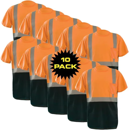 Miniatura 6 de OccuNomix LUX-SSETP2B-YS Camiseta clásica estándar de manga corta con textura ojo de pájaro absorbente con bolsillo, clase 2, 100% poliéster ANSI