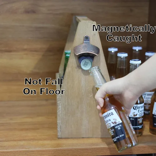 Miniatura 3 de Abridor de cerveza magnético rústico montado en la pared, abrebotellas de cobre antiguo, abrebotellas de rosca con imanes para bar (5 paquetes)
