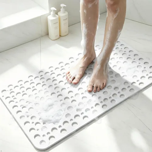 Miniatura 8 de Tiamo Tapete TPE para bañera y ducha, tapete grande de 35 x 16 pulgadas, antideslizante, lavable a máquina con agujeros de drenaje, ventosas