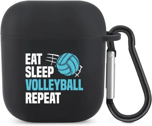 Eat Sleep - Funda protectora portátil para auriculares con llavero compatible con AirPods 1 y 2