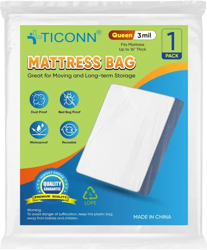 Miniatura 23 de TICONN 2PK Bolsa de plástico para colchón para mudanza y almacenamiento, cubierta protectora impermeable para colchón, suministros resistentes