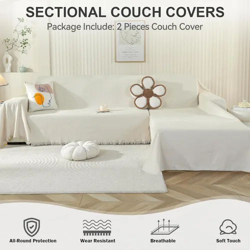 Miniatura 6 de OstepDecor Fundas para sofá modular, 2 piezas, manta de sofá en forma de L, funda de sofá seccional, lavable, fundas para sofá chaise lounge