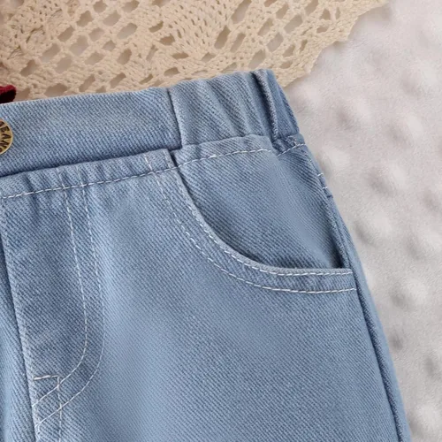 Miniatura 24 de Conjunto de ropa de bebé niña para bebé, mameluco de encaje blanco de manga larga + pantalones de mezclilla