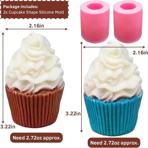 Miniatura 3 de Wehous 2 moldes de silicona para velas, molde de jabón en forma de magdalena, molde de vela de resina para fundición epoxi 3D lindo helado chocolate