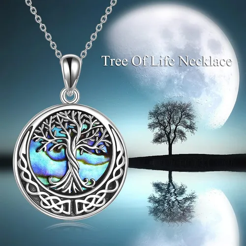 Miniatura 79 de ONEFINITY Collar de plata de ley 925 con diseño de árbol de la vida con colgante de nudo celta de concha de abulón para mujer