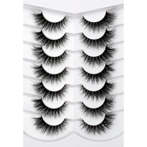 Miniatura 72 de Medias pestañas postizas con banda transparente, finas, estilo ojo de gato, naturales, cortas, pequeñas, acento 3/4, de visón sintético, tiras
