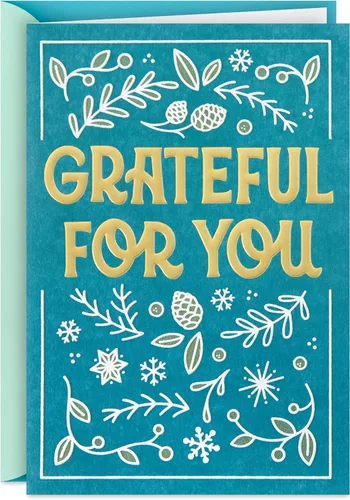 Hallmark - Tarjeta de agradecimiento navideña (Grateful For You) para profesores, compañeros de trabajo, trabajadores esenciales