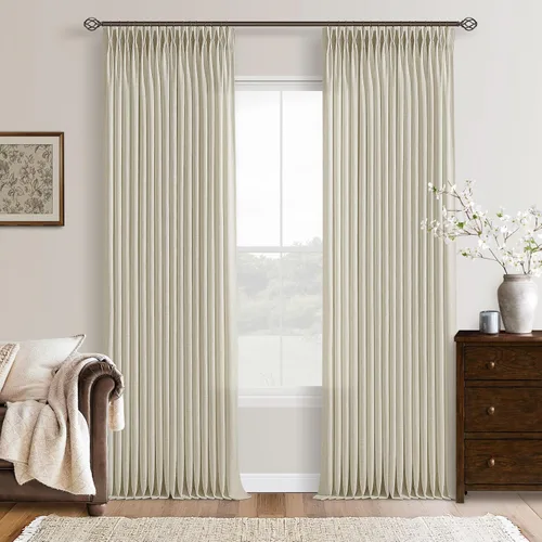 Miniatura 21 de TWODRAPES Cortinas de Lino Plisadas con Pinza Beige Blancas de 54 Pulgadas de Largo 2 Paneles para Comedor Cocina Dormitorio Plisadas Semi