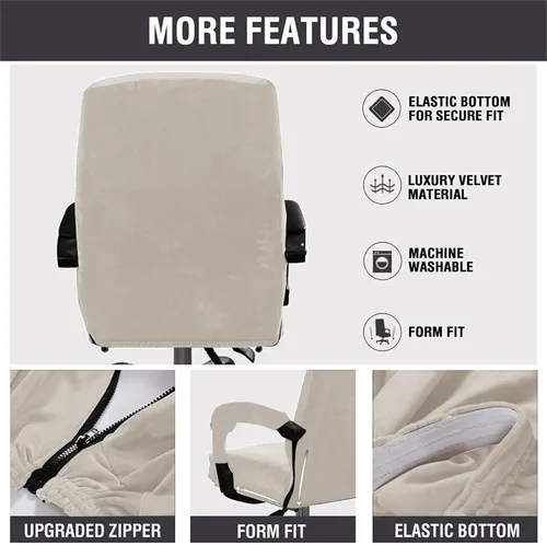 Miniatura 5 de Funda para silla de escritorio de oficina elástica de terciopelo a prueba de gatos con ruedas, funda de asiento de silla con protector de Beige