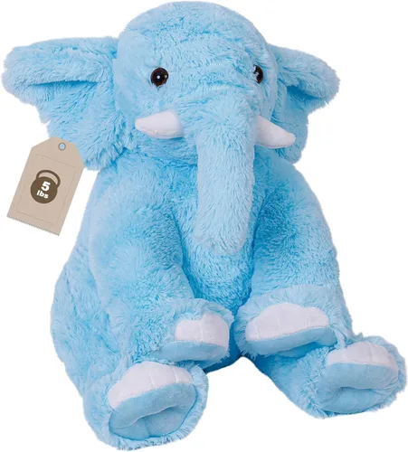 OurHonor Animales de peluche con peso de elefante, 5 libras y 16 pulgadas, peluche de elefante de peluche con peso, regalos para niños y adultos Azul