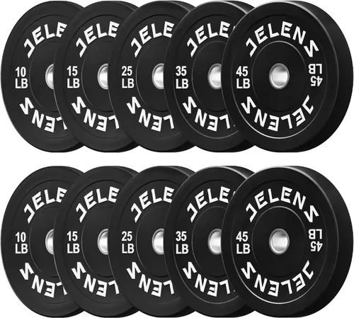 Miniatura 20 de Juego de Placas de Peso para Barra Olímpica JELENS, Juego de Pesos de Goma de 2 Pulgadas Negro/Colorido para Entrenamiento de Fuerza y Levantamiento