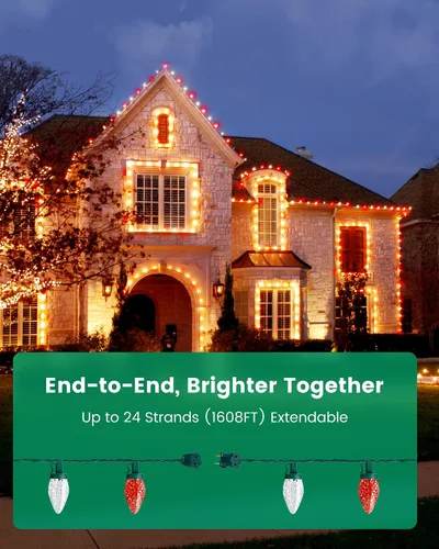 Miniatura 7 de SURAIELEC C9 Luces LED de Navidad con clips, 67 pies, 100 luces de techo de Navidad para exteriores con clips de resorte, luces de cadena rojas