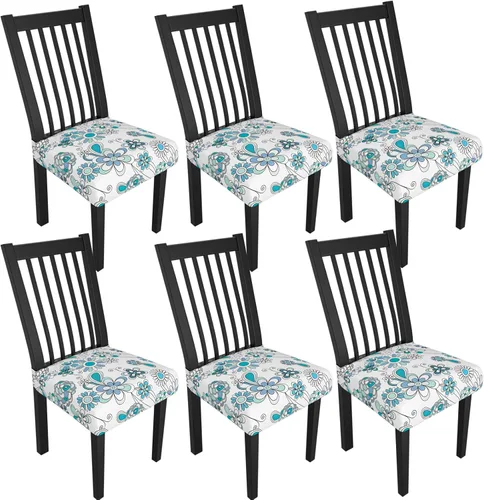 Miniatura 51 de Juego de 4 fundas elásticas para sillas de comedor, fundas para sillas de comedor con estampado floral, fundas para asientos de sillas con estampado