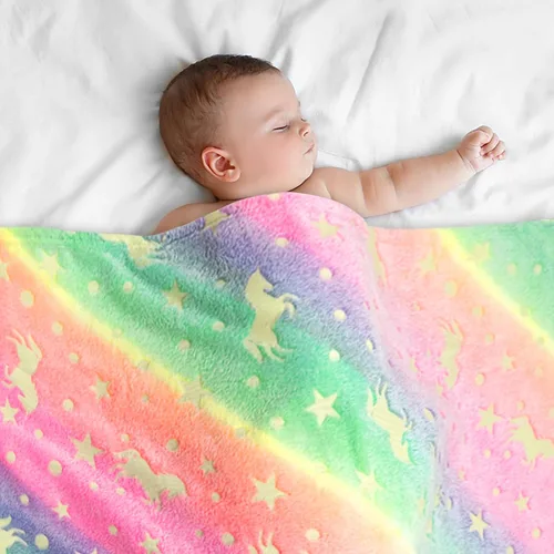Miniatura 15 de Softan Manta Decorativa de Unicornios para Niños que Brilla en la Oscuridad, Regalos de Manta para Niños y Niñas, Manta de Franela Suave y Acogedora