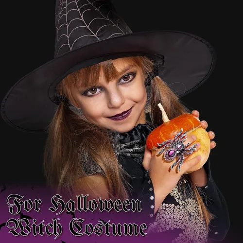 Miniatura 3 de 3 anillos elásticos de araña de Halloween para dedos de tamaño 6.5 a 9, cierre de bufanda de seda colorida, anillos elásticos de araña para mujer