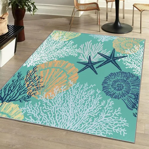 Miniatura 11 de Tritard Alfombra de pasillo costera de 2 x 6 pies, alfombra náutica para pasillo de cocina, con temática de playa, antideslizante, lavable a C1