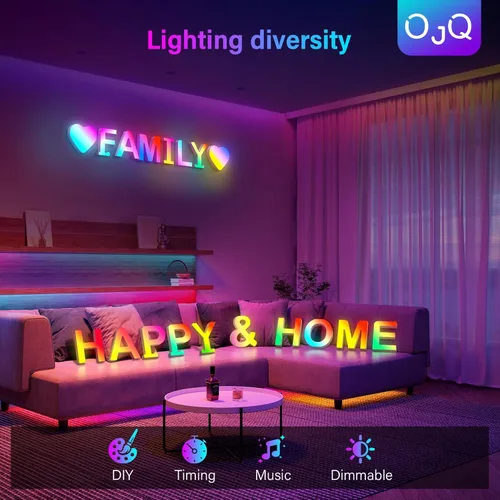 Miniatura 7 de OJQ Letras LED Iluminadas con Música Sincronizada de Letras del Alfabeto Coloridas - Luz de Dormitorio con Cambio de Color - Regalos de Cumpleaños