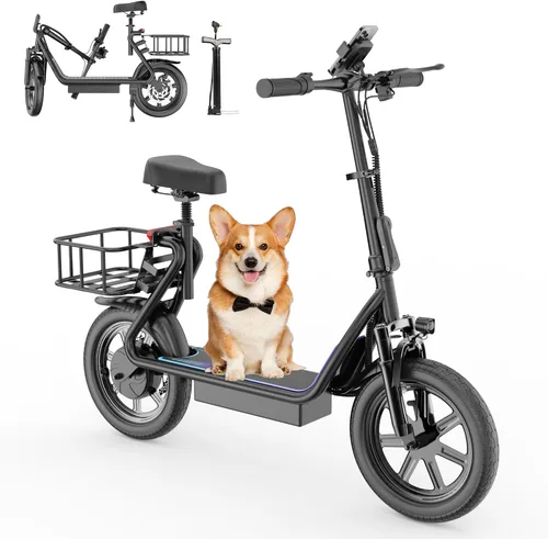 VOLPAM Scooter eléctrico, motor potente de 250/500 W, alcance de 10/23 millas, suspensiones de choque duales, velocidad de 9/19 mph, scooter E