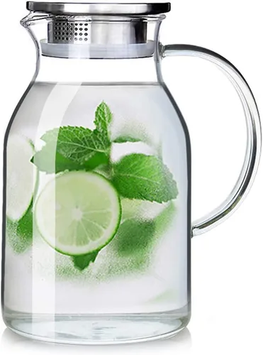 Jarra de vidrio de 68 onzas con tapa y boquilla, jarra de alta resistencia al calor para agua caliente/fría y té helado (2.0 L)