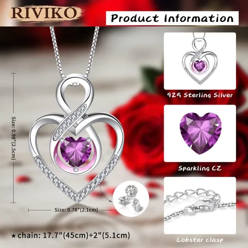 Miniatura 74 de RIVIKO Collar con símbolo de corazón infinito para mujer, plata de ley 925, delicado colgante de corazón para el día de San Valentín, día