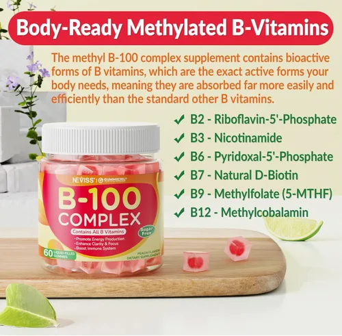 Miniatura 5 de Gomitas de complejo súper vitamina B, complejo B metilado para mujeres y hombres, todas las vitaminas B, metilo B12, metilfolato, vitamina C