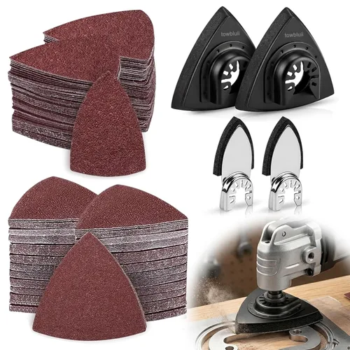 Kit de 104 almohadillas de lijado de detalles para herramientas oscilantes, 2 almohadillas de lijado triangulares y 2 almohadillas de lijado para